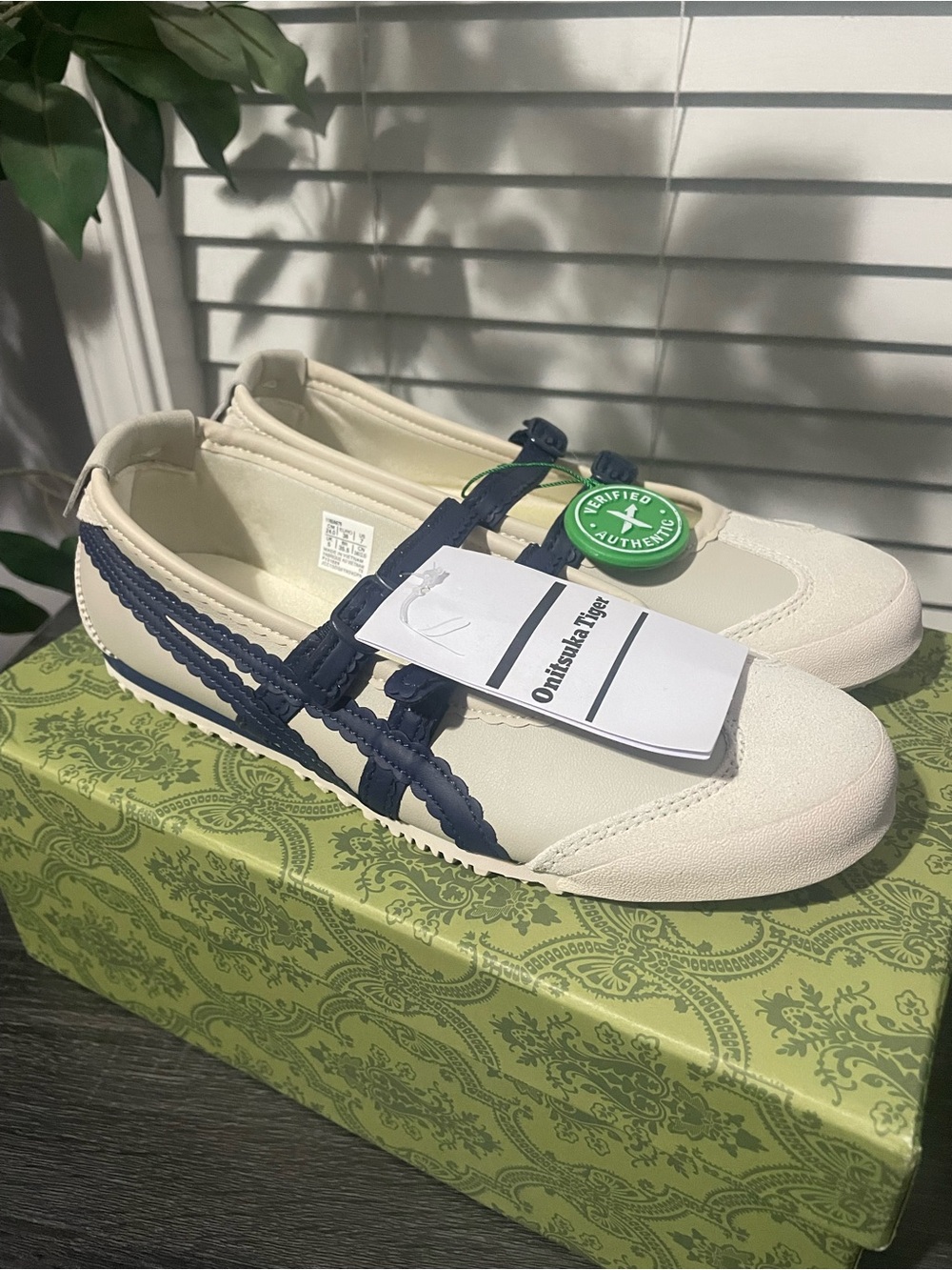 Onitsuka Tiger by Asics Cream and Navy Mexico Slip-On Sneakers